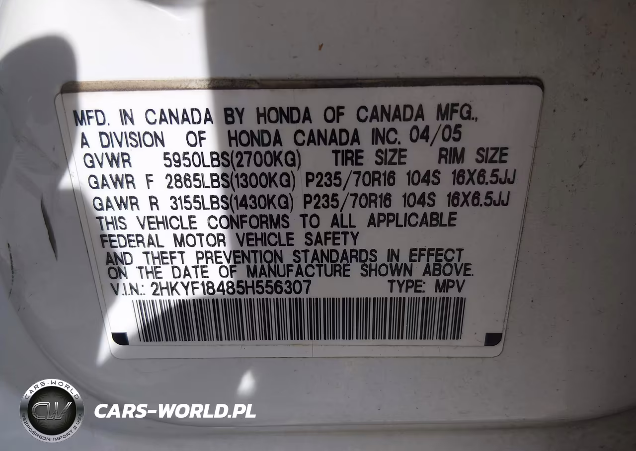 2005 Honda Pilot Ex VIN:2HKYF18485H556307 - 9