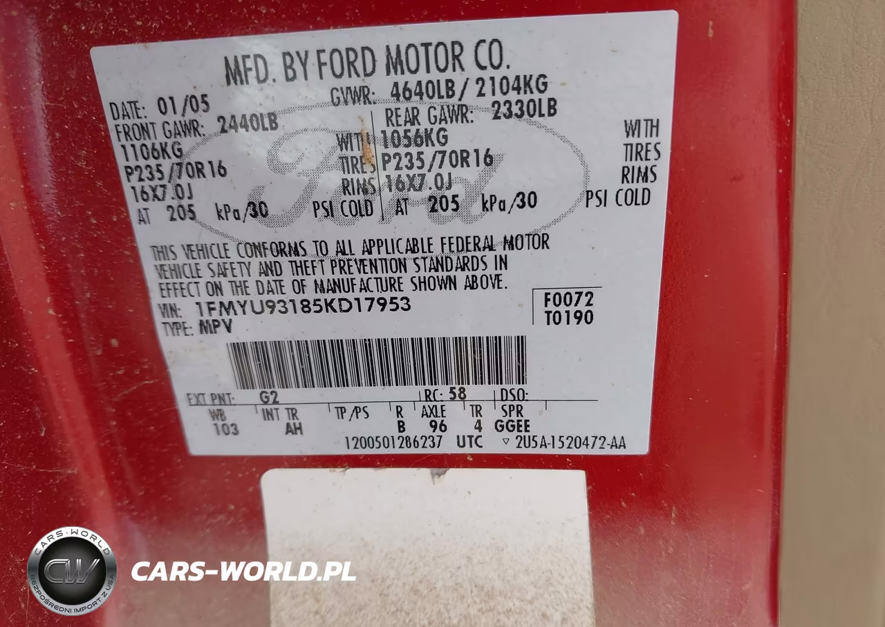 2005 Ford Escape Xlt VIN:1FMYU93185KD17953 - 9