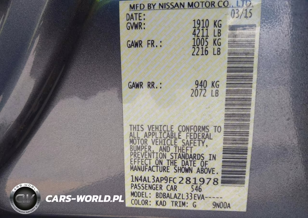 2015 Nissan Altima 2.5 VIN:1N4AL3AP9FC281978 - 9