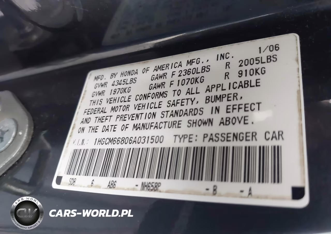 2006 Honda Accord 3.0 Ex VIN:1HGCM66806A031500 - 9