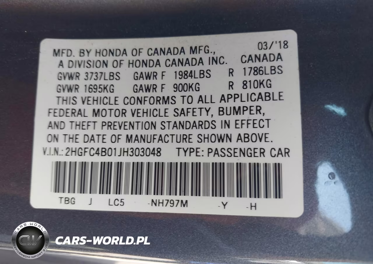 2018 Honda Civic Lx-P VIN:2HGFC4B01JH303048 - 9