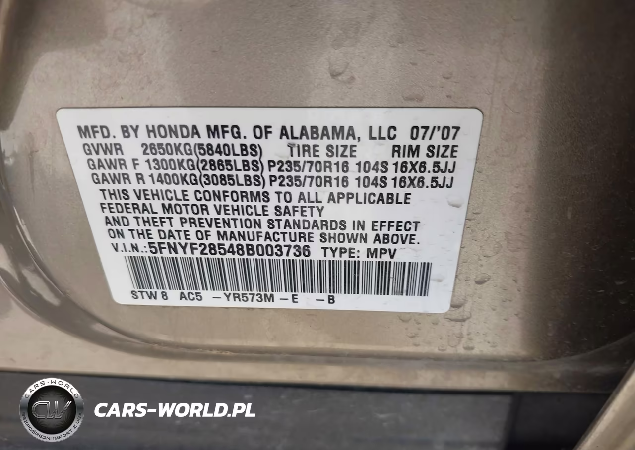 2008 Honda Pilot Ex-L VIN:5FNYF28548B003736 - 9