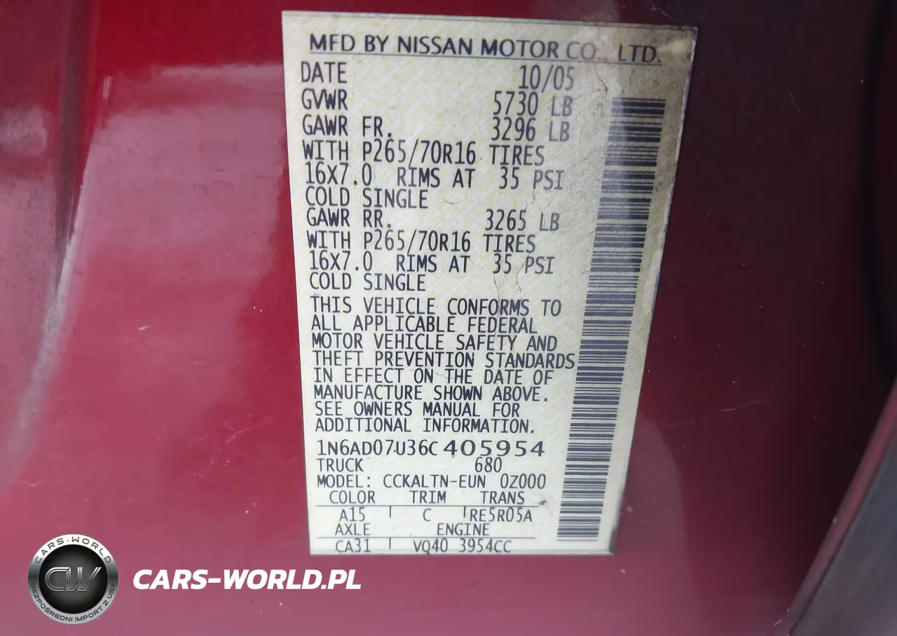 2006 Nissan Frontier Se VIN:1N6AD07U36C405954 - 9