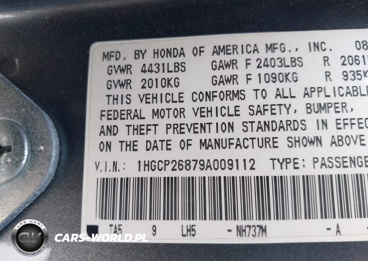2009 Honda Accord Sdn Ex-L VIN:1HGCP26879A009112 - 9