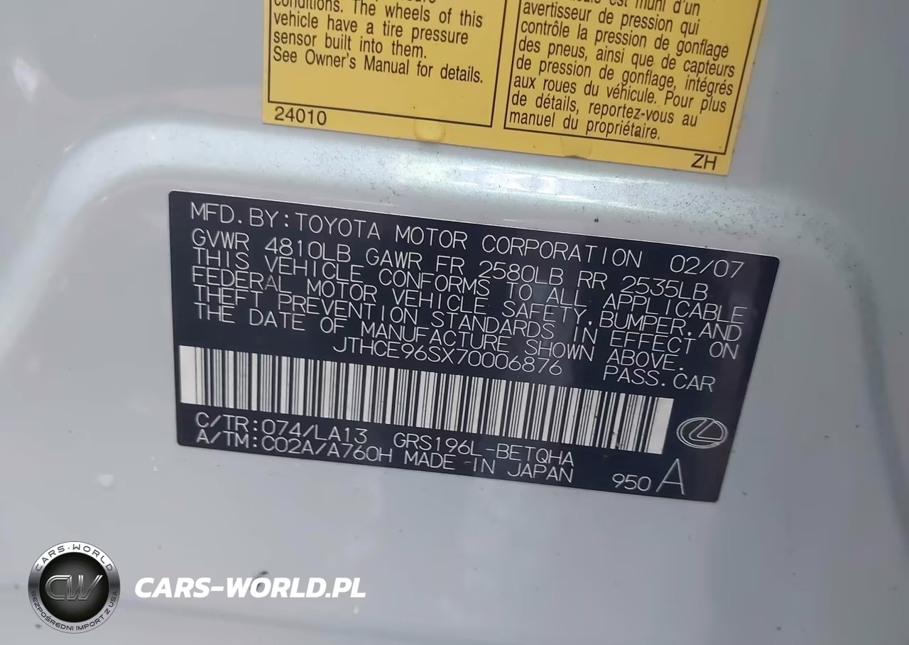 2007 Lexus Gs 350 VIN:JTHCE96SX70006876 - 9