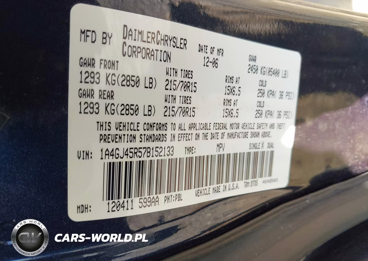 2007 Chrysler Town & Country Swb VIN:1A4GJ45R57B152133 - 9
