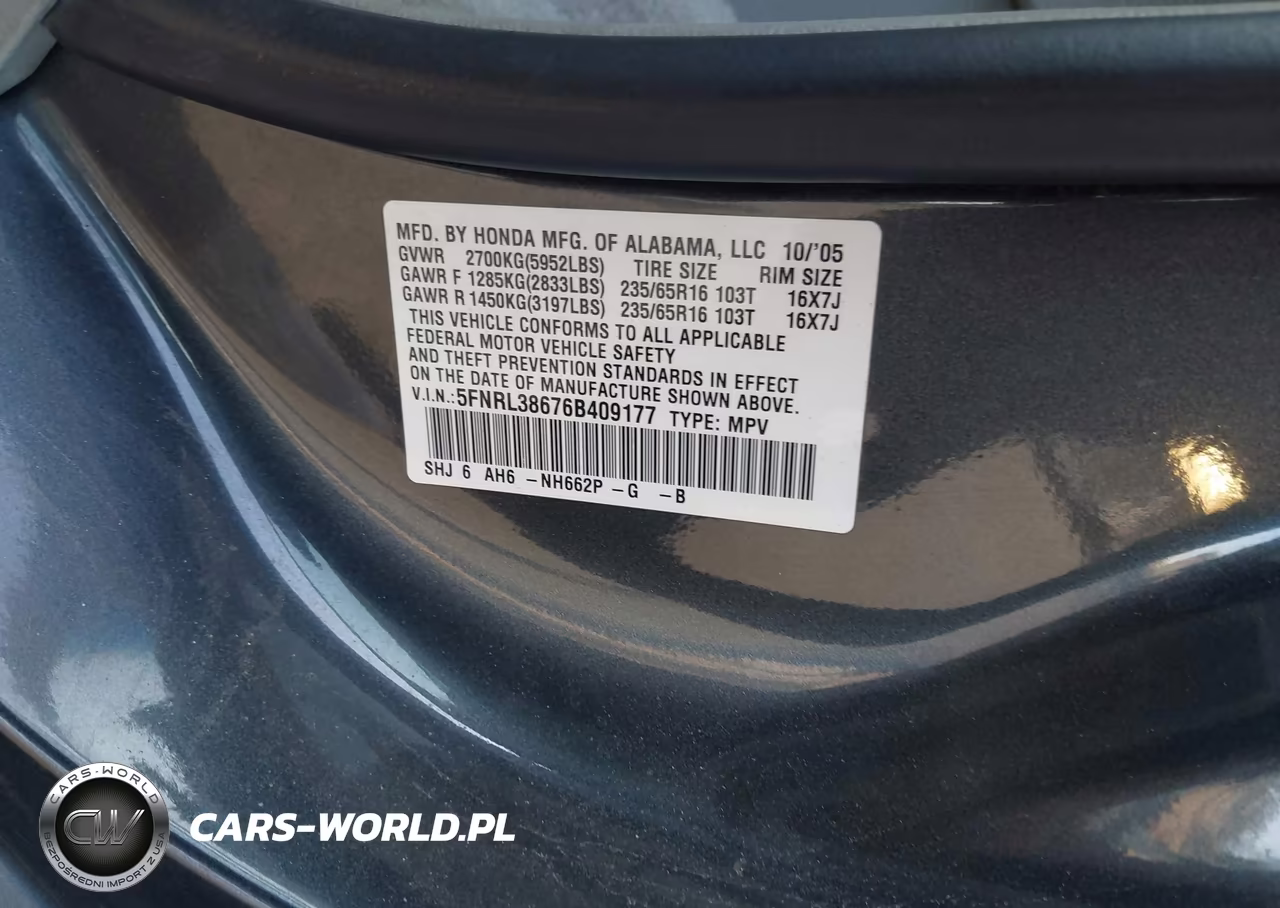 2006 Honda Odyssey Ex-L VIN:5FNRL38676B409177 - 9