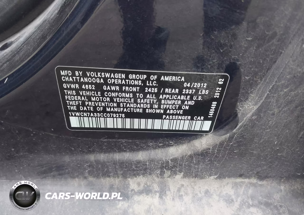 2012 Volkswagen Passat 2.0L Tdi Sel Premium VIN:1VWCN7A33CC079275 - 9