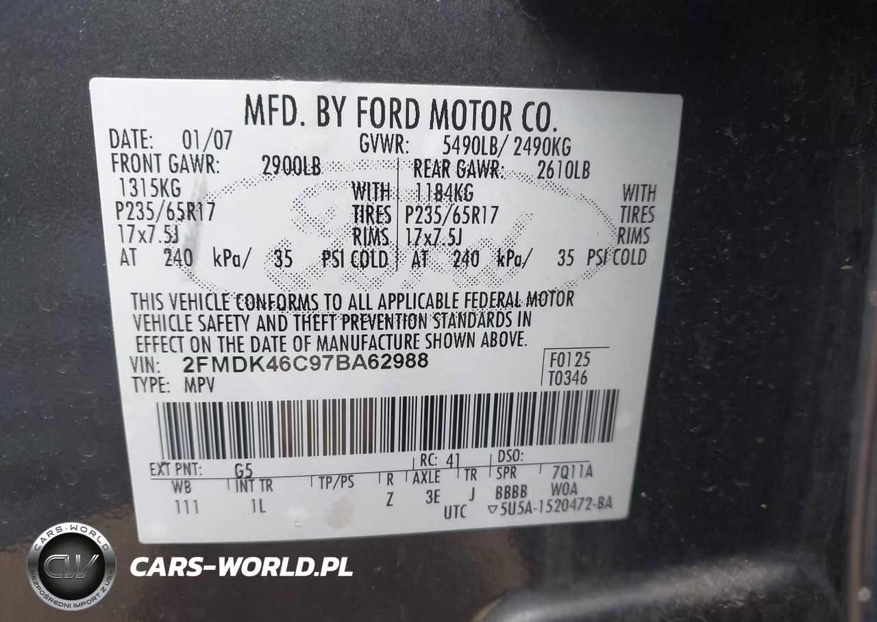 2007 Ford Edge Se VIN:2FMDK46C97BA62988 - 9
