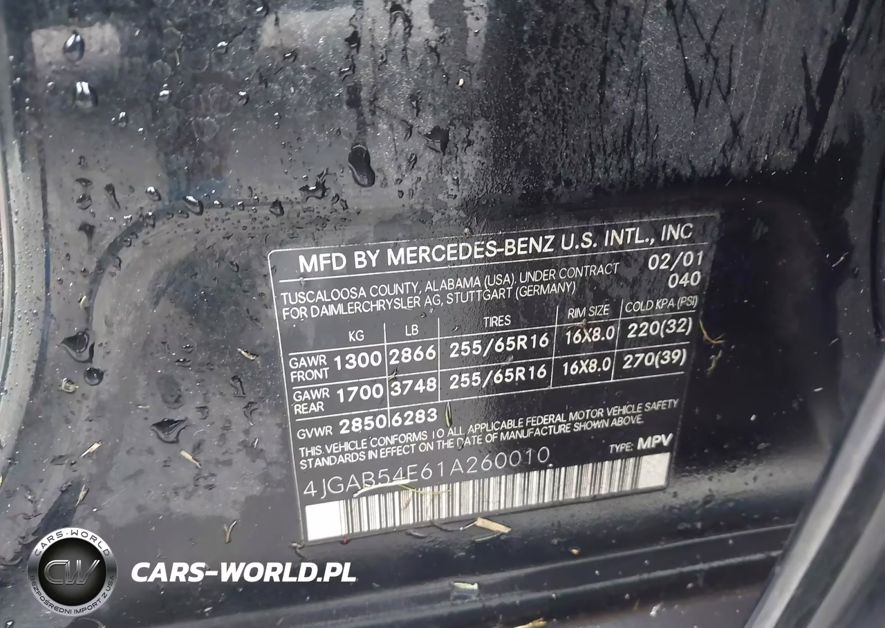 2001 Mercedes-Benz Ml 320 VIN:4JGAB54E61A260010 - 9