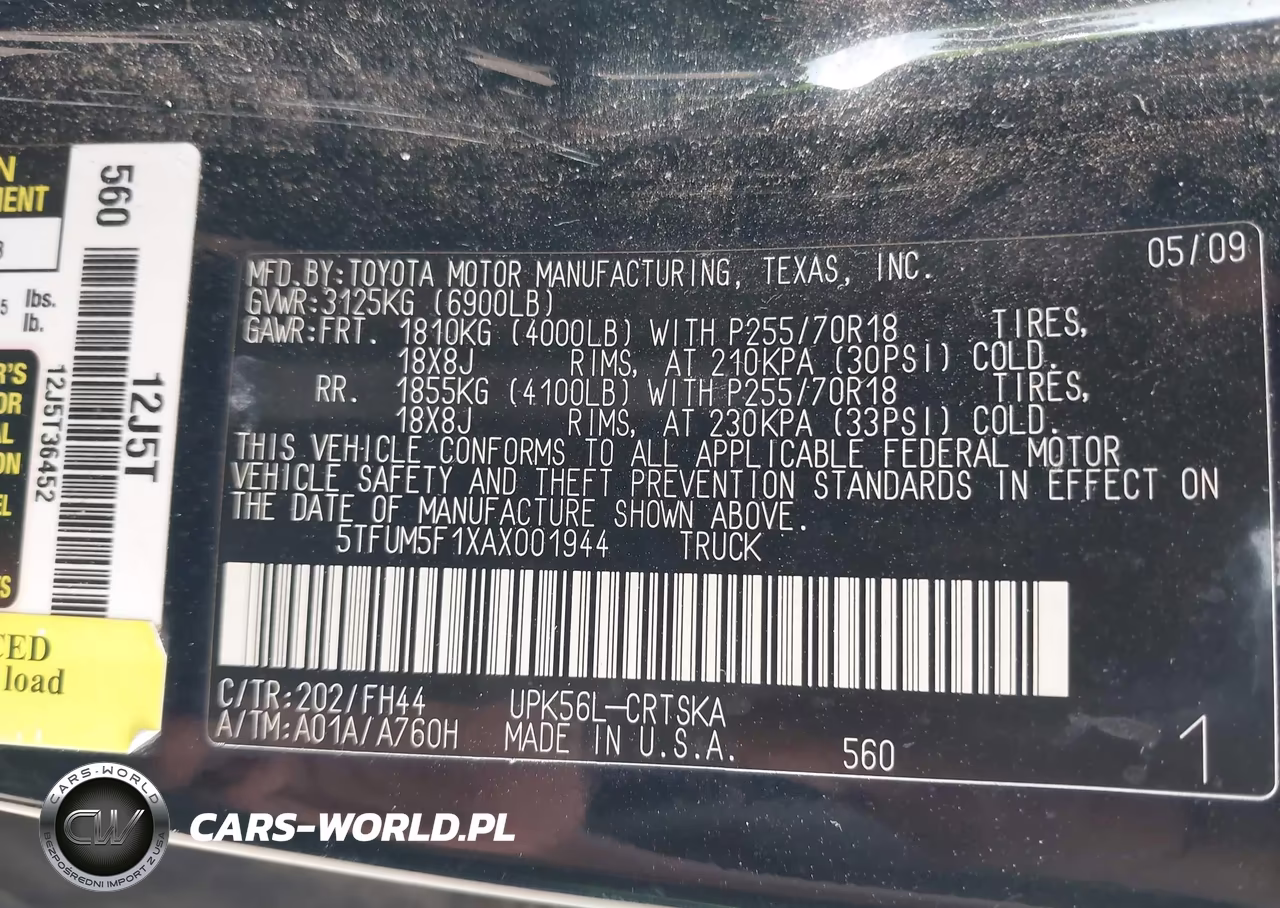 2010 Toyota Tundra 4Wd Truck Grade 4.6L V8 (A6) VIN:5TFUM5F1XAX001944 - 9