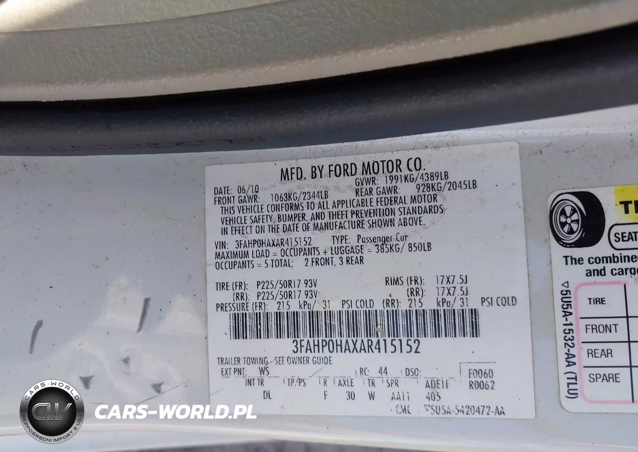 2010 Ford Fusion Se VIN:3FAHP0HAXAR415152 - 9