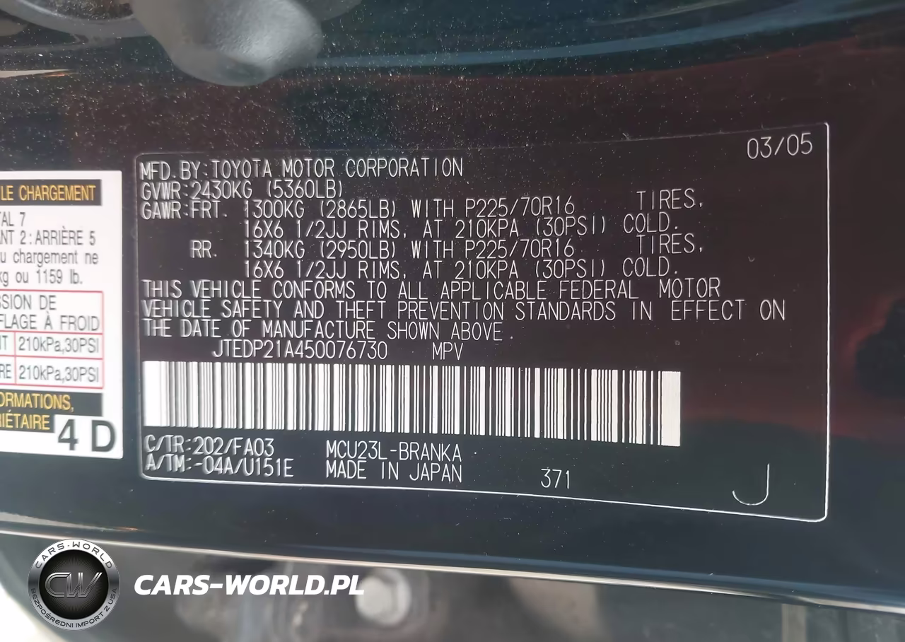 2005 Toyota Highlander V6 VIN:JTEDP21A450076730 - 9