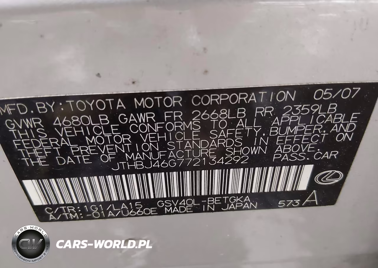 2007 Lexus Es 350 VIN:JTHBJ46G772134292 - 9