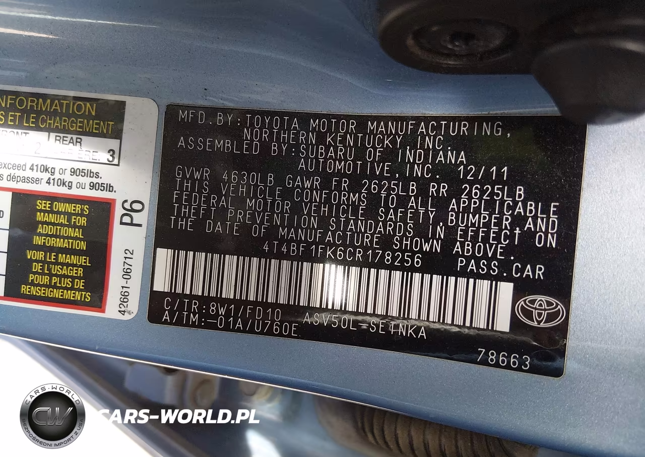 2012 Toyota Camry Le VIN:4T4BF1FK6CR178256 - 9