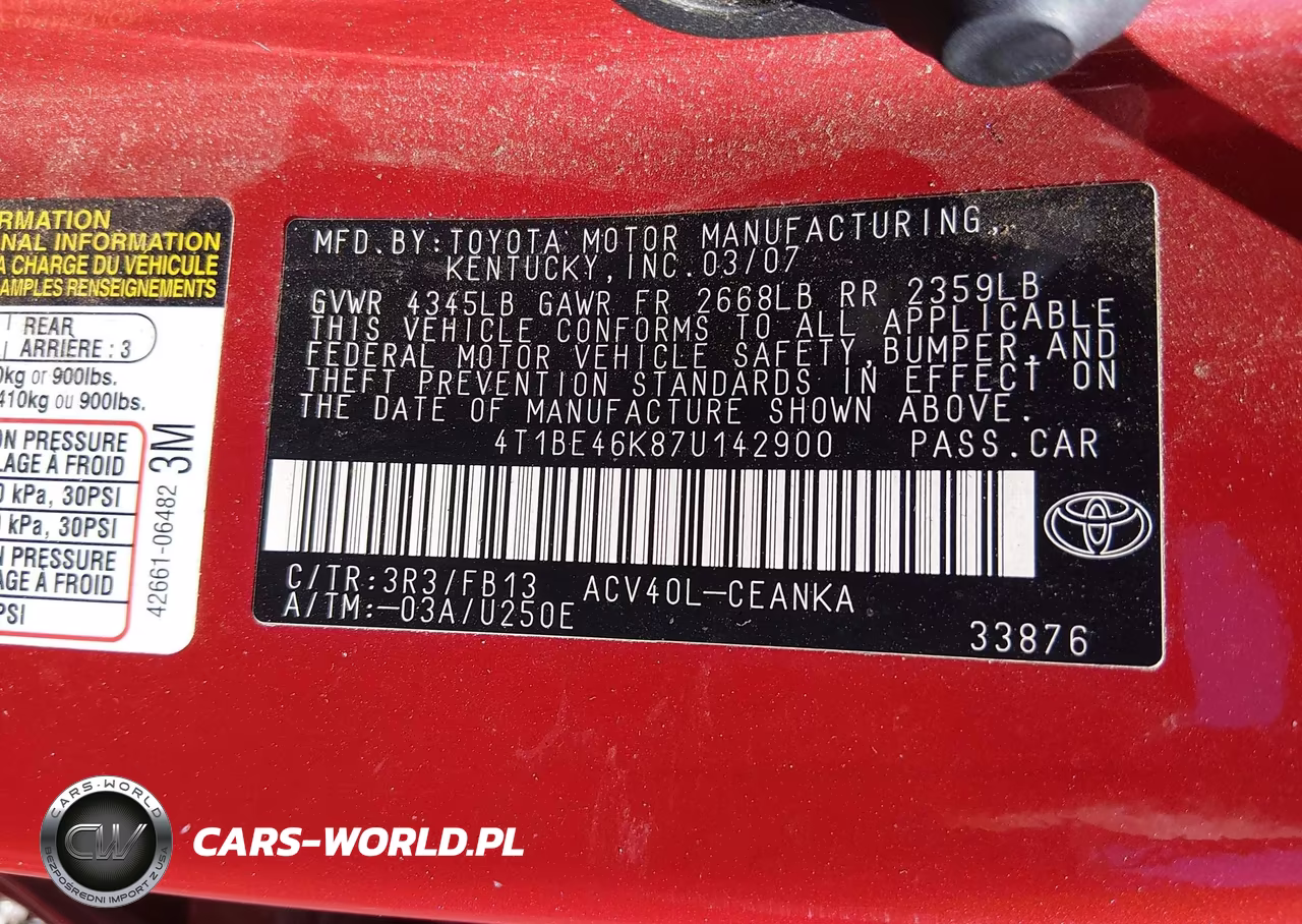 2007 Toyota Camry Le VIN:4T1BE46K87U142900 - 9