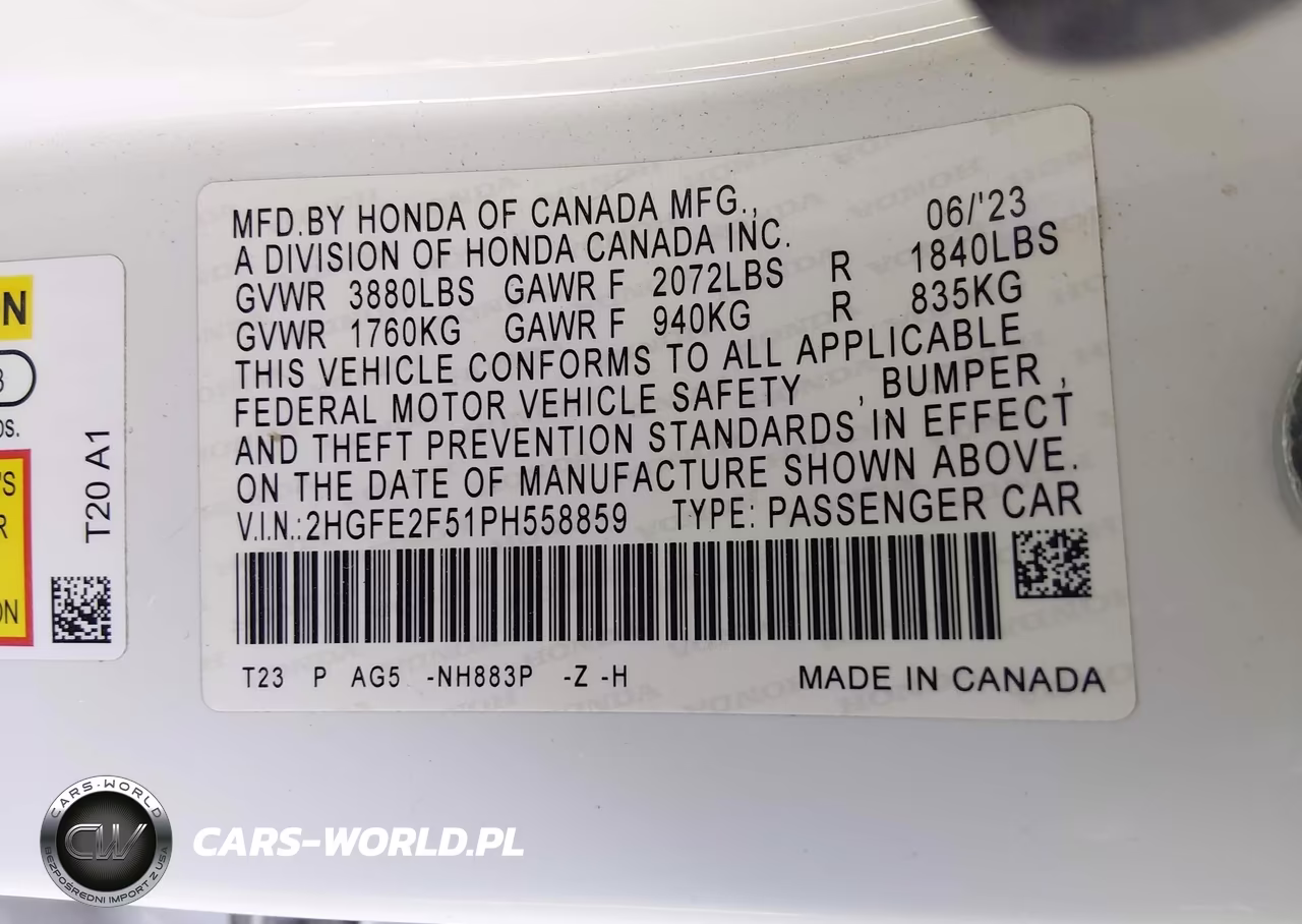 2023 Honda Civic Sport VIN:2HGFE2F51PH558859 - 9
