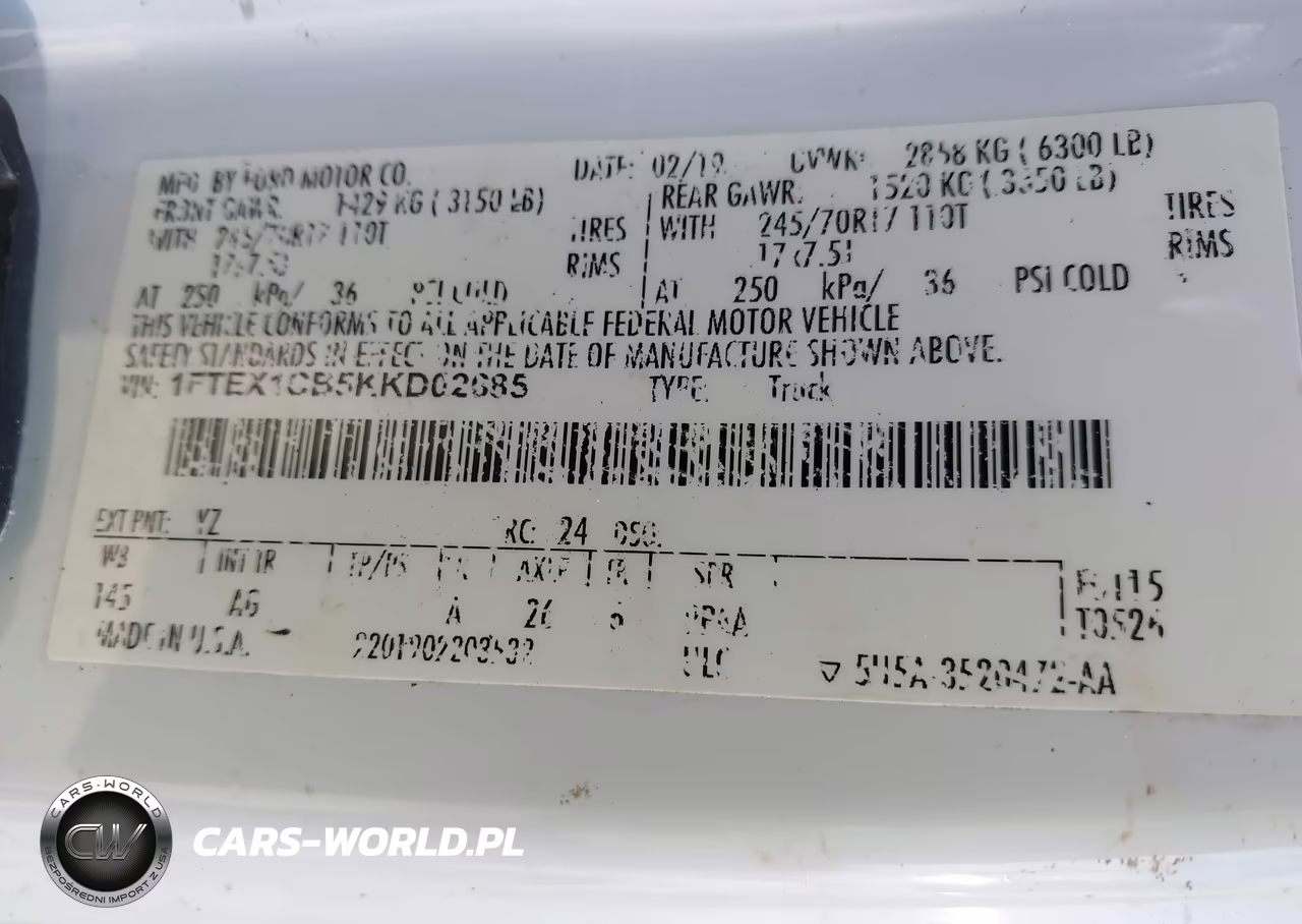 2019 Ford F-150 Xl VIN:1FTEX1CB5KKD02685 - 9