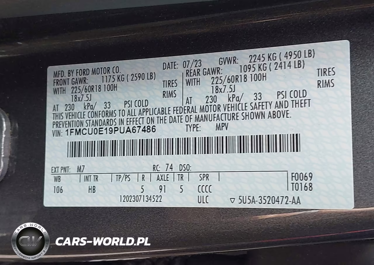 2023 Ford Escape Phev VIN:1FMCU0E19PUA67486 - 9