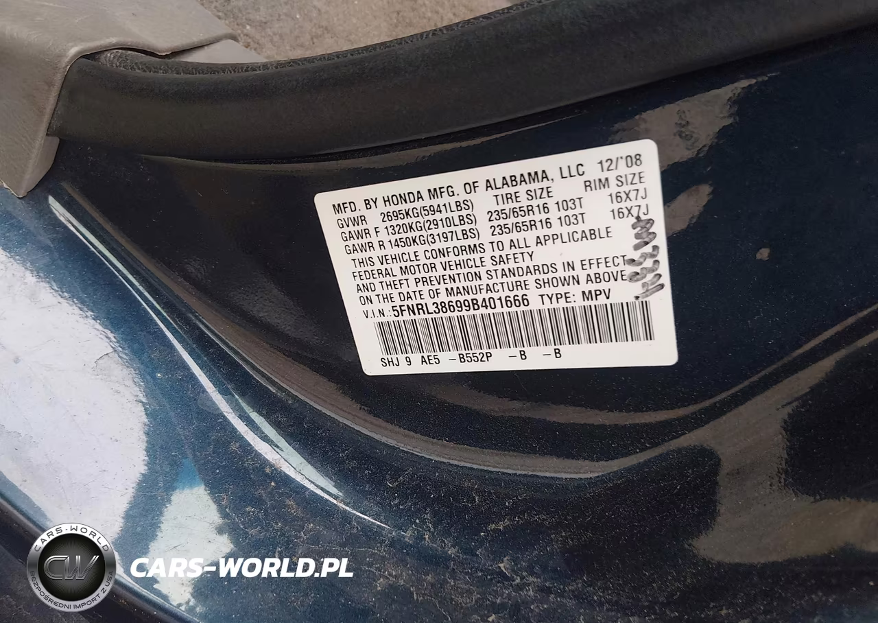2009 Honda Odyssey Ex-L VIN:5FNRL38699B401666 - 9