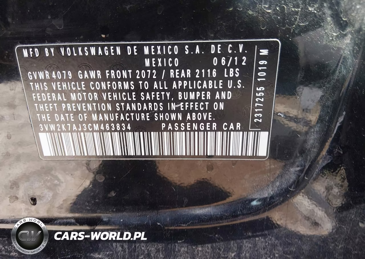 2012 Volkswagen Jetta S W-Sunroof VIN:3VW2K7AJ3CM463834 - 9