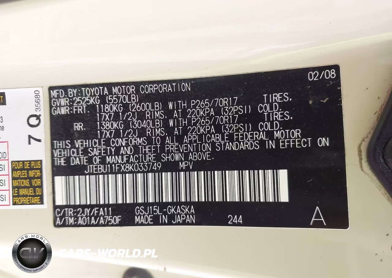 2008 Toyota Fj Cruiser VIN:JTEBU11FX8K033749 - 9