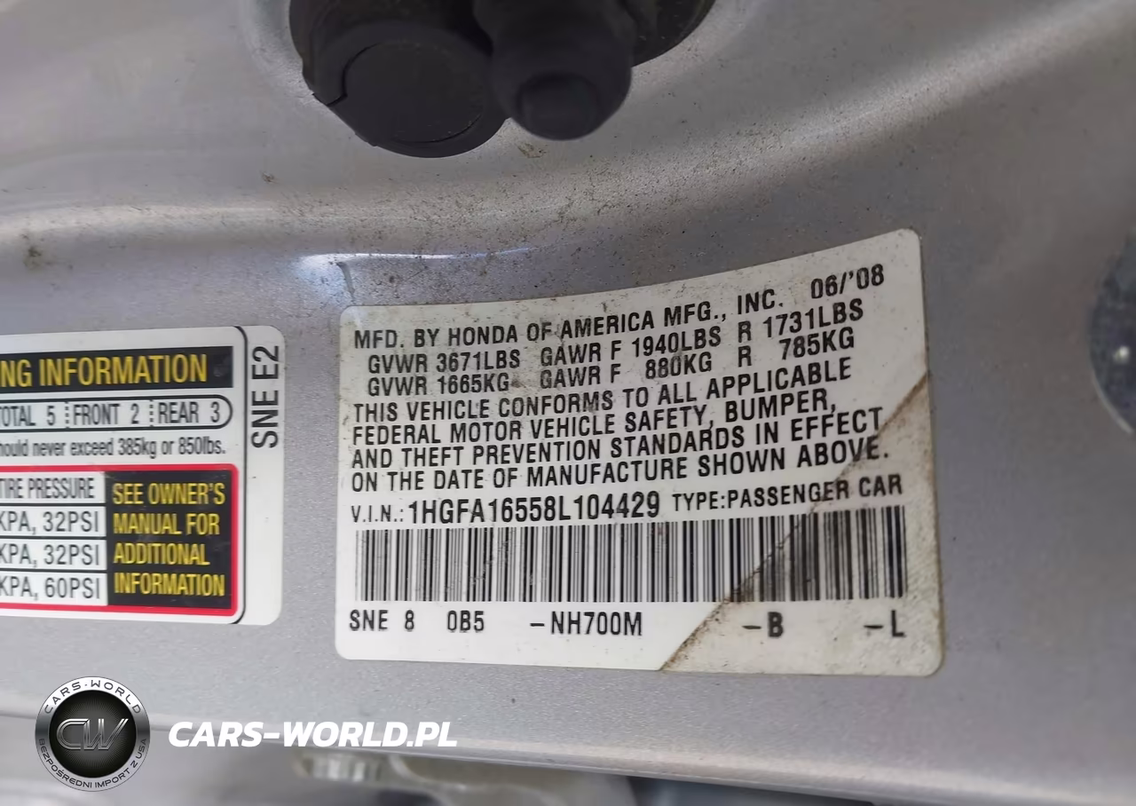 2008 Honda Civic Sdn Lx VIN:1HGFA16558L104429 - 9