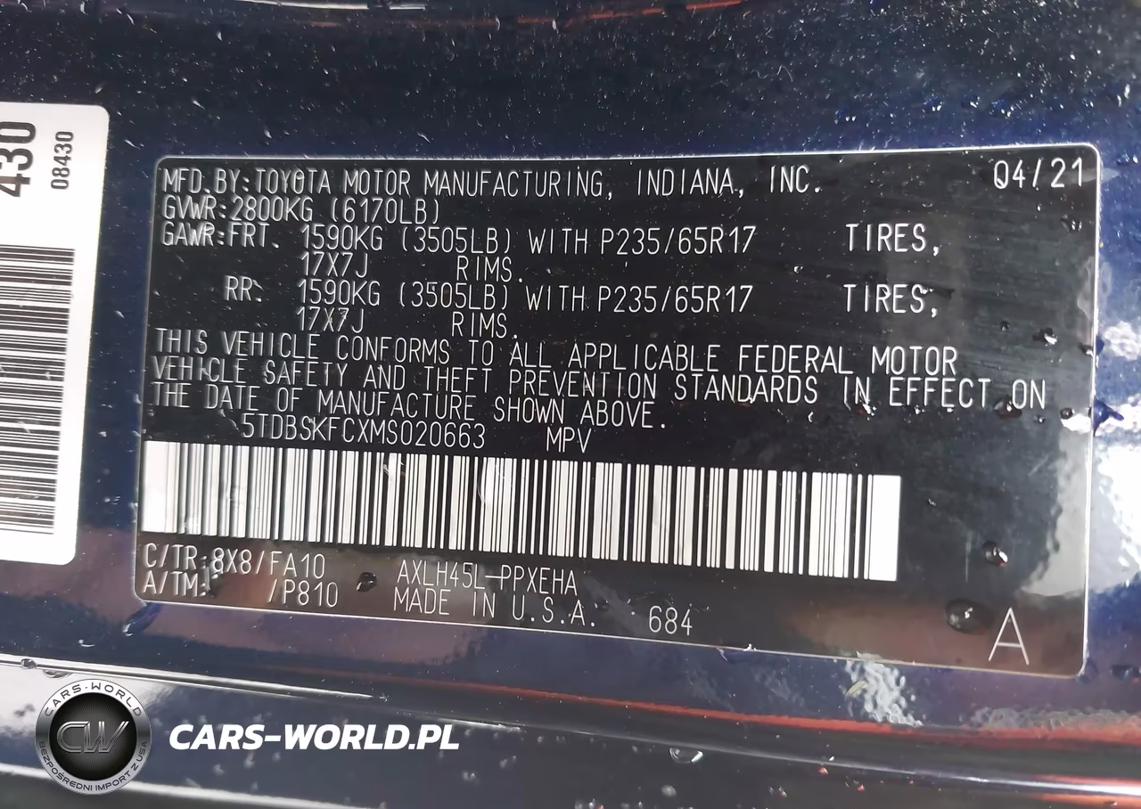 2021 Toyota Sienna Le VIN:5TDBSKFCXMS020663 - 9