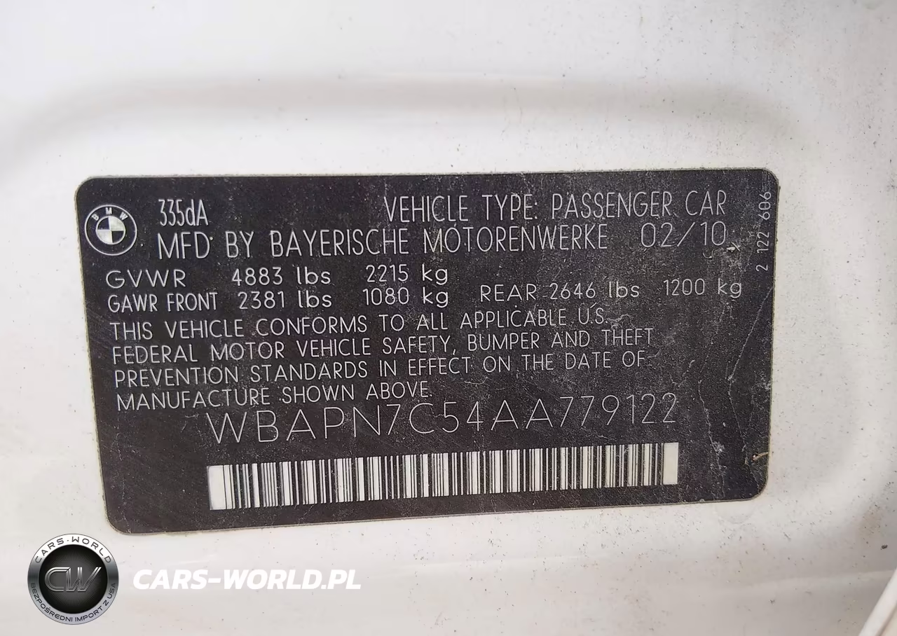 2010 BMW 335D VIN:WBAPN7C54AA779122 - 9