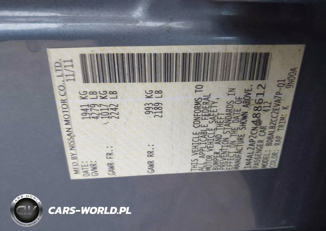 2012 Nissan Altima Base VIN:1N4AL2AP2CN488612 - 9