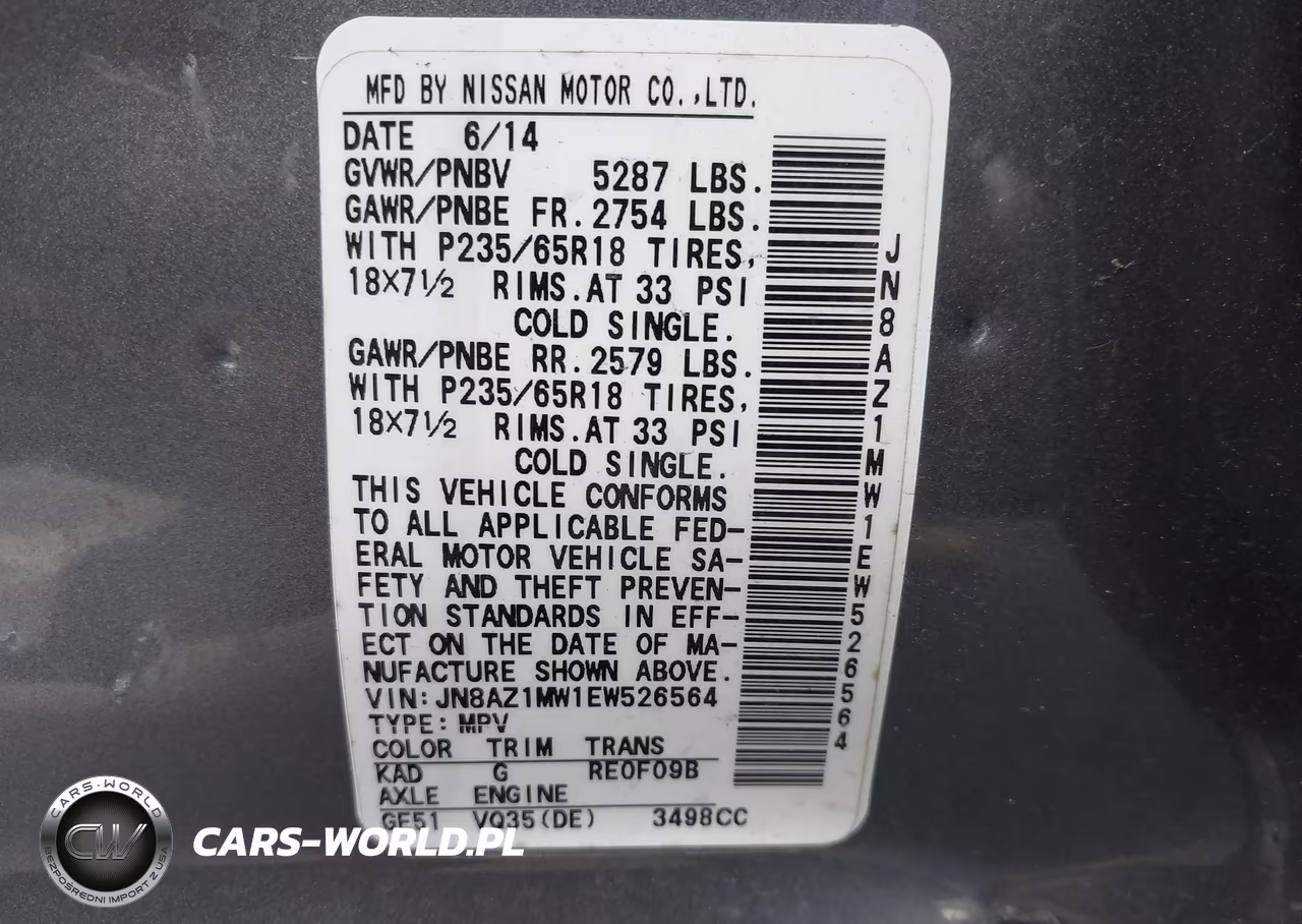 2014 Nissan Murano S VIN:JN8AZ1MW1EW526564 - 9