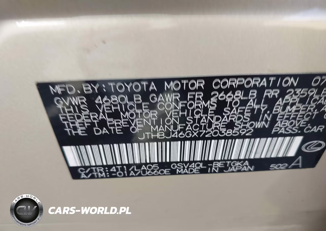 2007 Lexus Es 350 VIN:JTHBJ46GX72038592 - 9