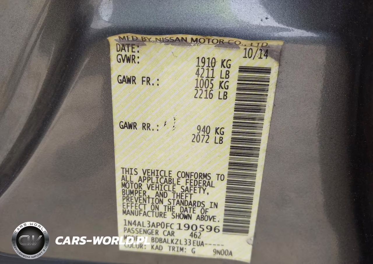 2015 Nissan Altima 2.5-2.5 S-2.5 Sl-2.5 Sv VIN:1N4AL3AP0FC190596 - 9