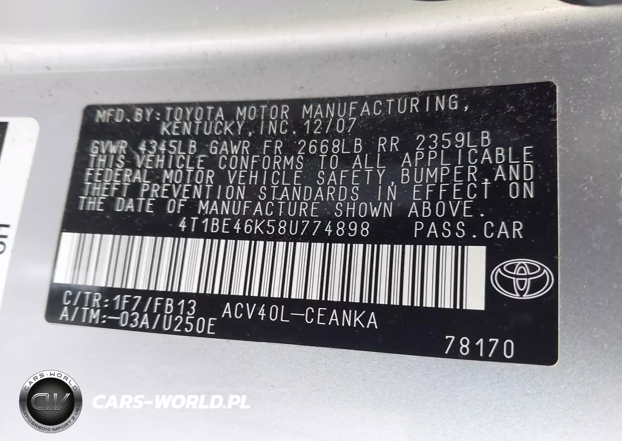 2008 Toyota Camry Le VIN:4T1BE46K58U774898 - 9