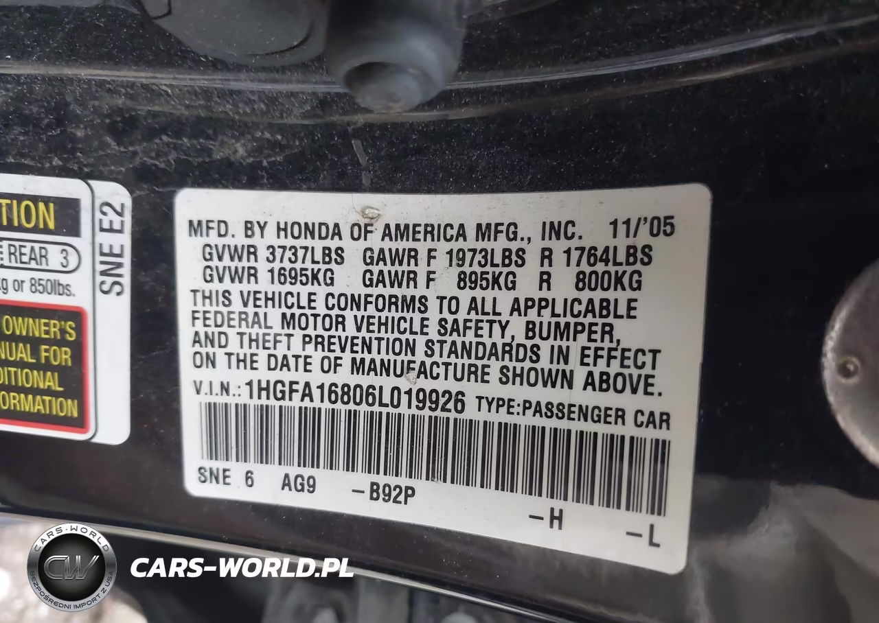 2006 Honda Civic Sdn Ex-Ex With Navi VIN:1HGFA16806L019926 - 9