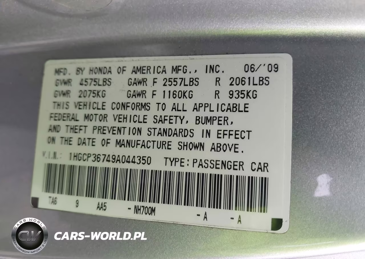 2009 Honda Accord Sdn Ex VIN:1HGCP36749A044350 - 9