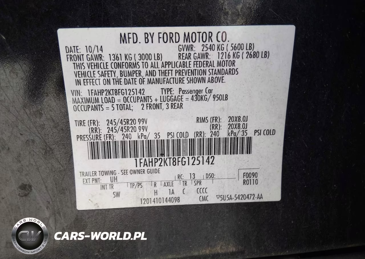 2015 Ford Taurus Sho VIN:1FAHP2KT8FG125142 - 9