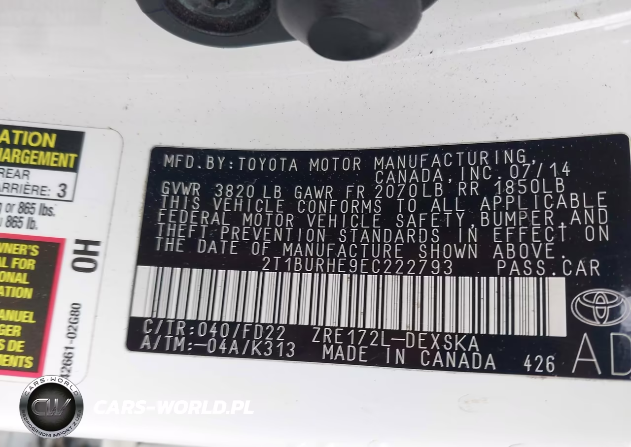 2014 Toyota Corolla S Plus VIN:2T1BURHE9EC222793 - 9