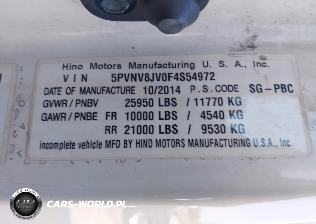 2015 Hino Hino 338 VIN:5PVNV8JV0F4S54972 - 9