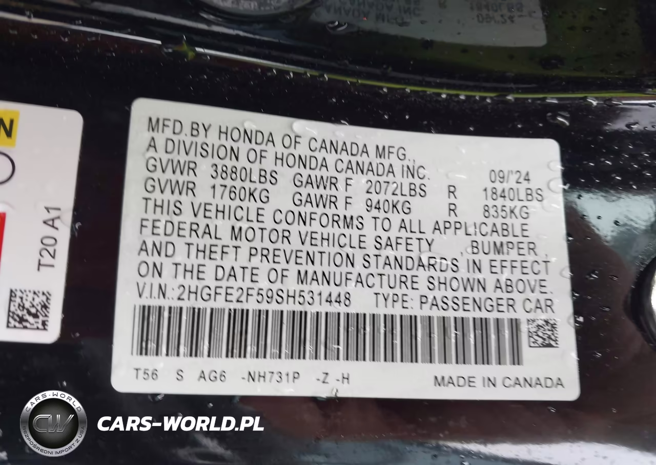 2025 Honda Civic Sport VIN:2HGFE2F59SH531448 - 9