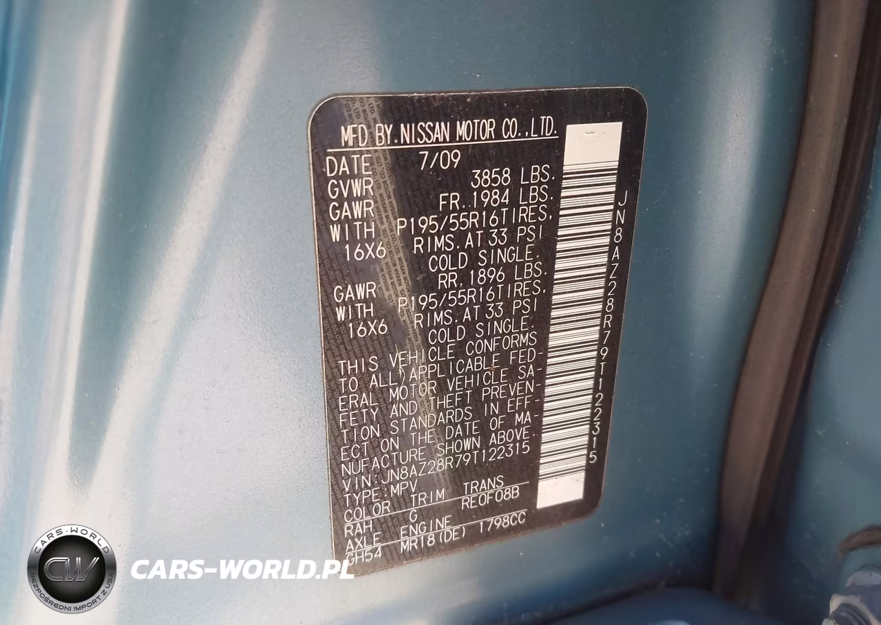 2009 Nissan Cube 1.8Sl VIN:JN8AZ28R79T122315 - 9