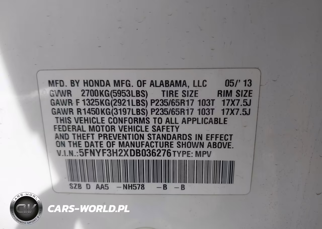 2013 Honda Pilot Lx VIN:5FNYF3H2XDB036276 - 9