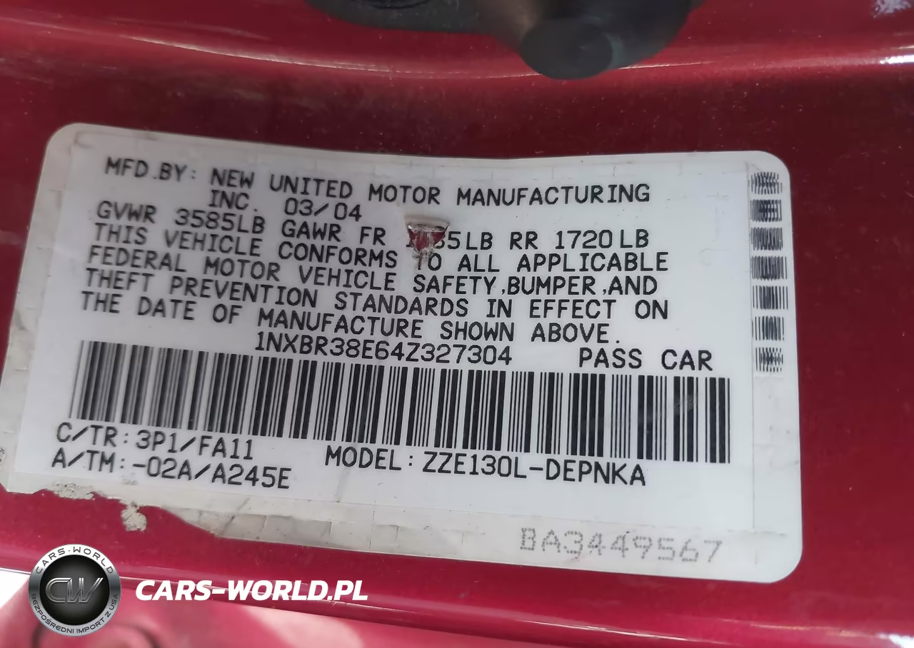 2004 Toyota Corolla Le VIN:1NXBR38E64Z327304 - 9