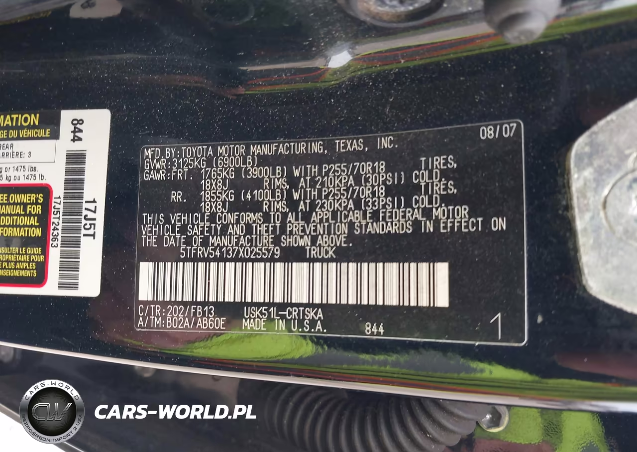 2007 Toyota Tundra Sr5 V8 VIN:5TFRV54137X025579 - 9