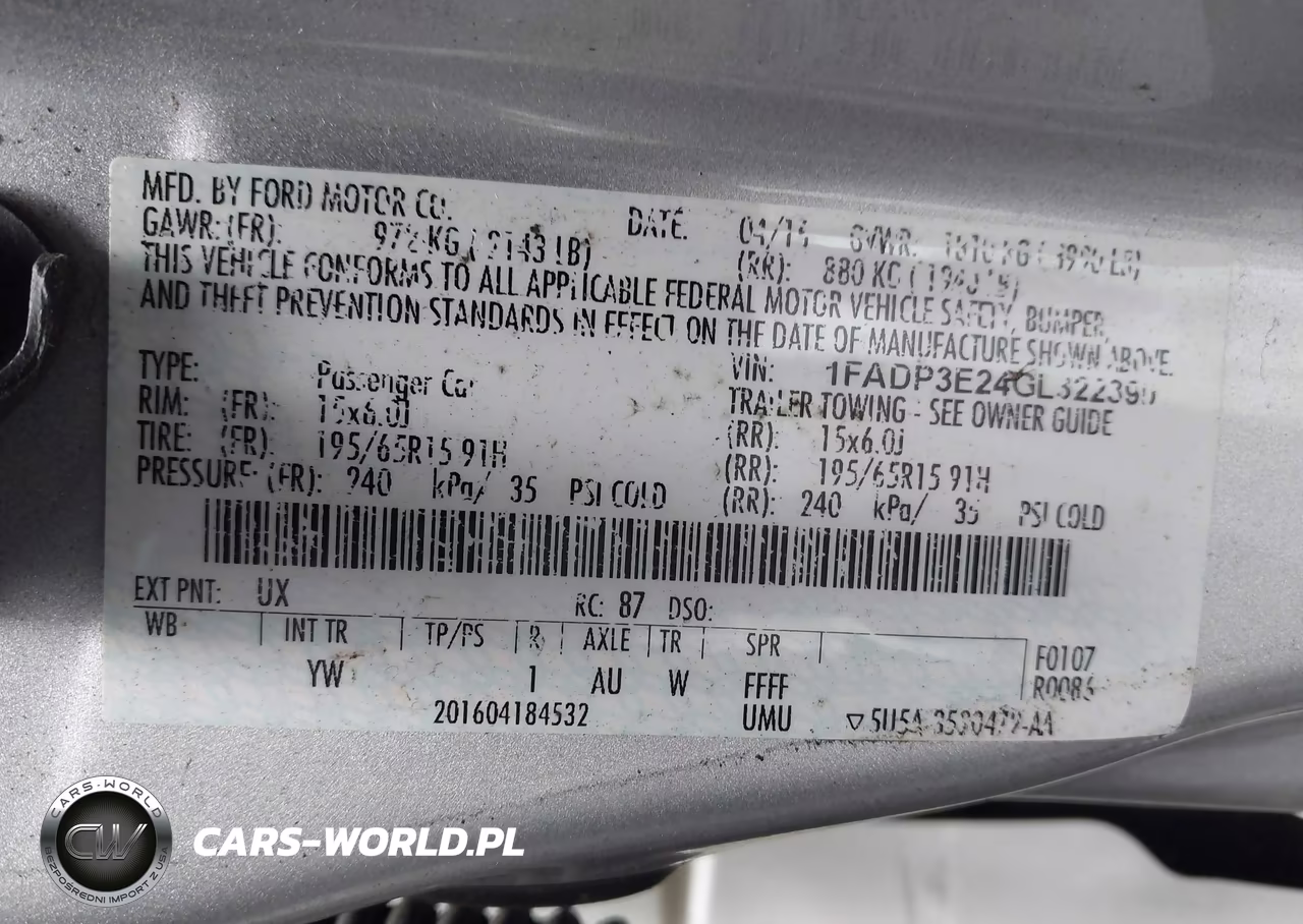 2016 Ford Focus S VIN:1FADP3E24GL322390 - 9