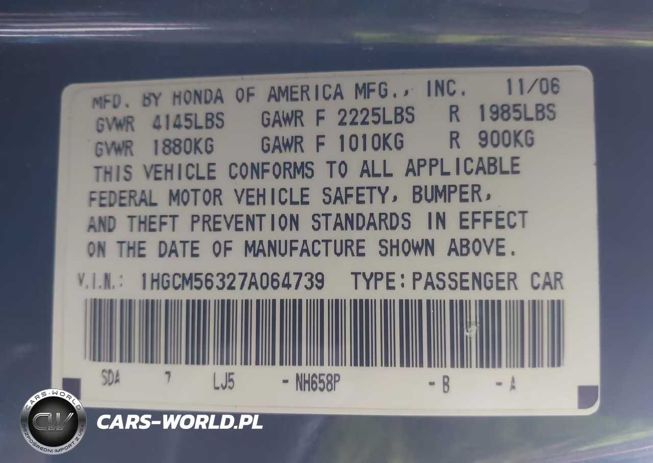 2007 Honda Accord 2.4 Se VIN:1HGCM56327A064739 - 9