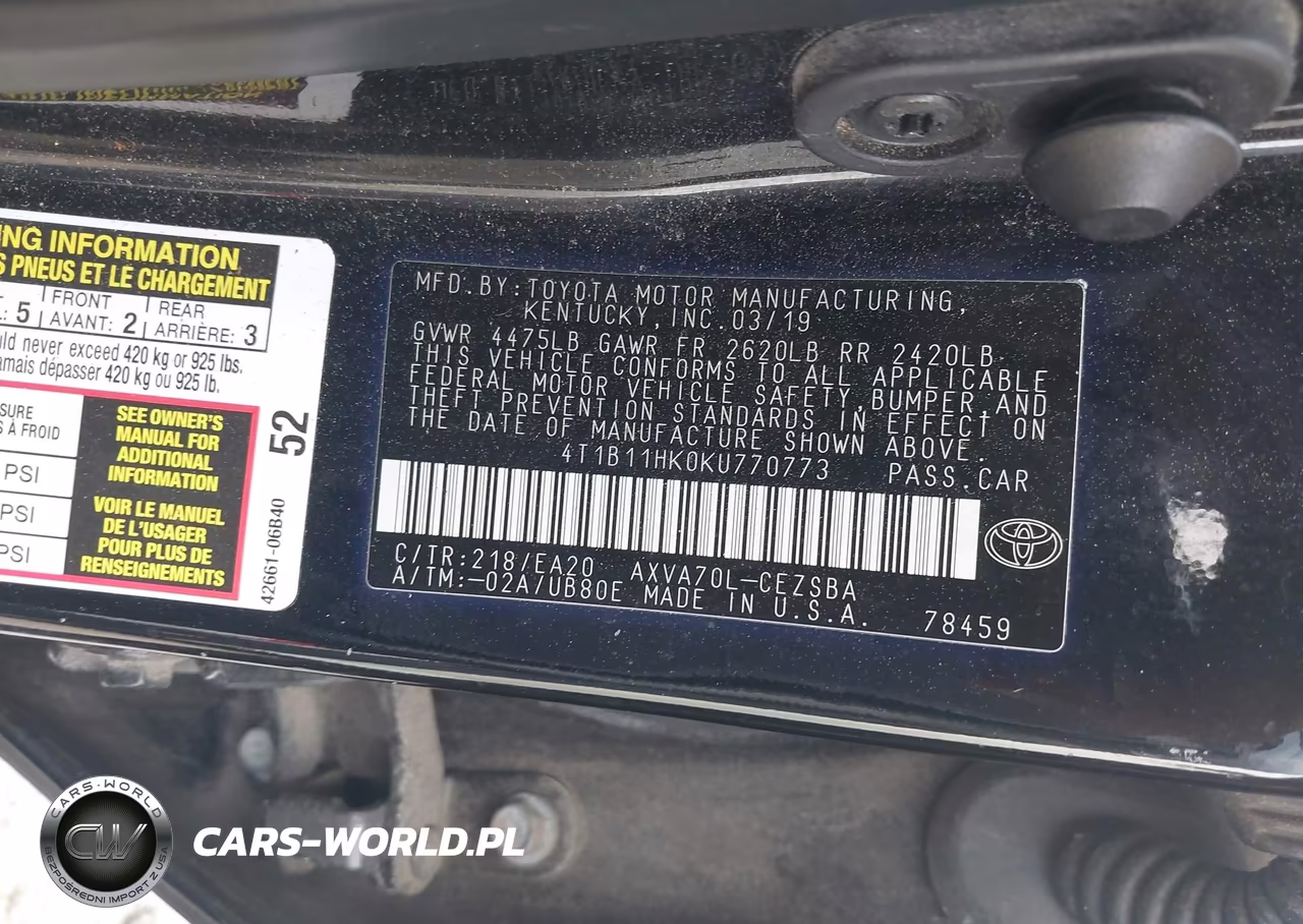 2019 Toyota Camry Se VIN:4T1B11HK0KU770773 - 9
