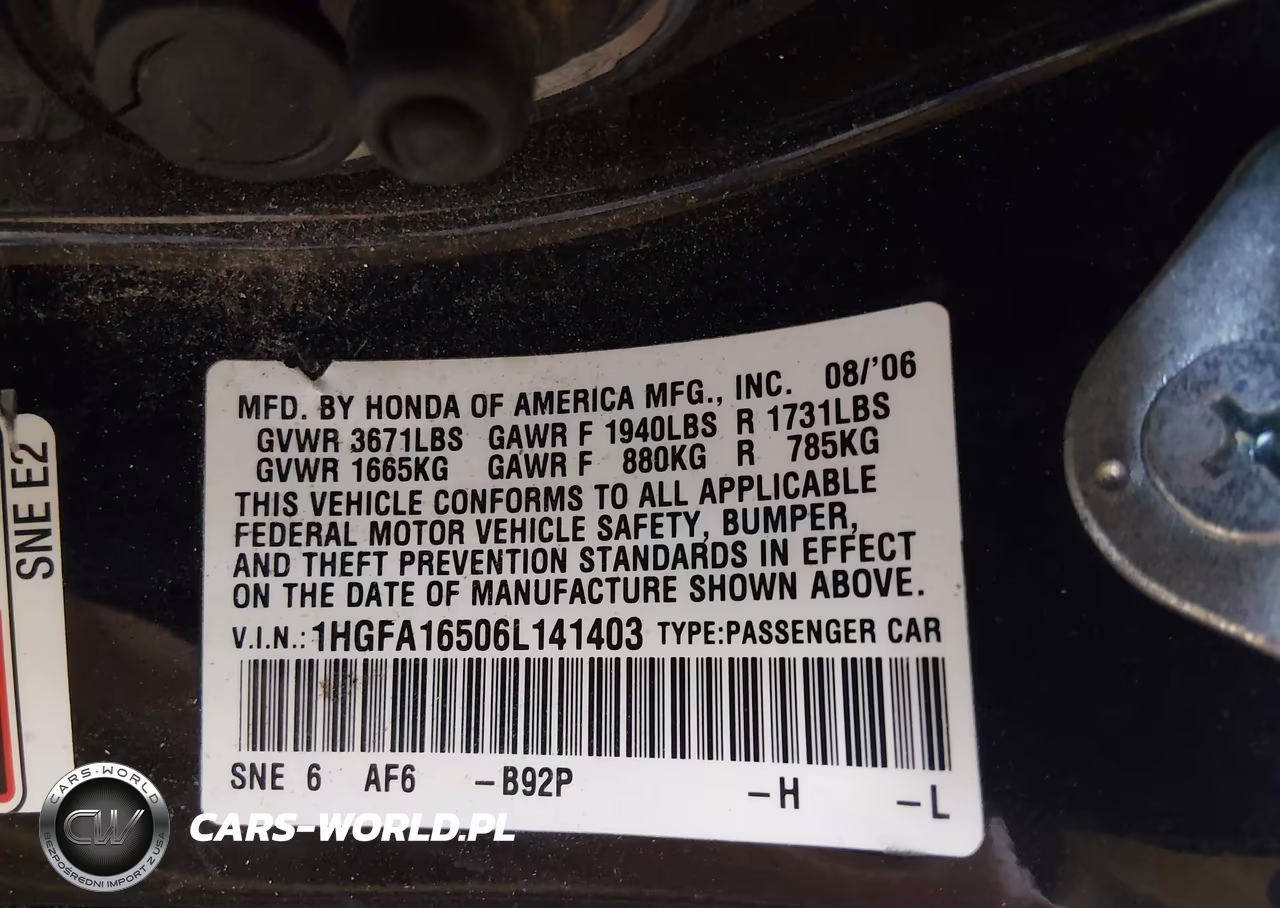 2006 Honda Civic Sdn Lx VIN:1HGFA16506L141403 - 9