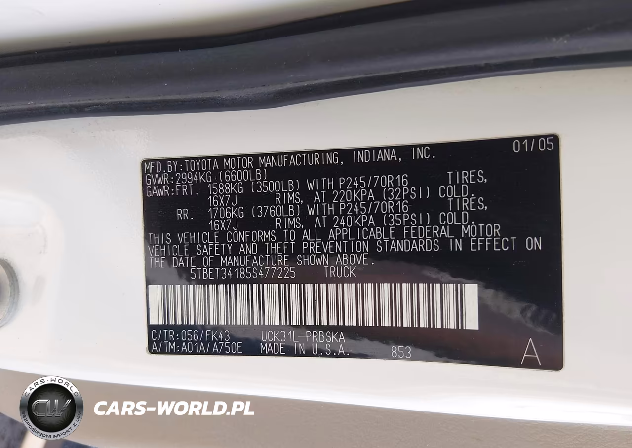 2005 Toyota Tundra Sr5 V8 VIN:5TBET34185S477225 - 9