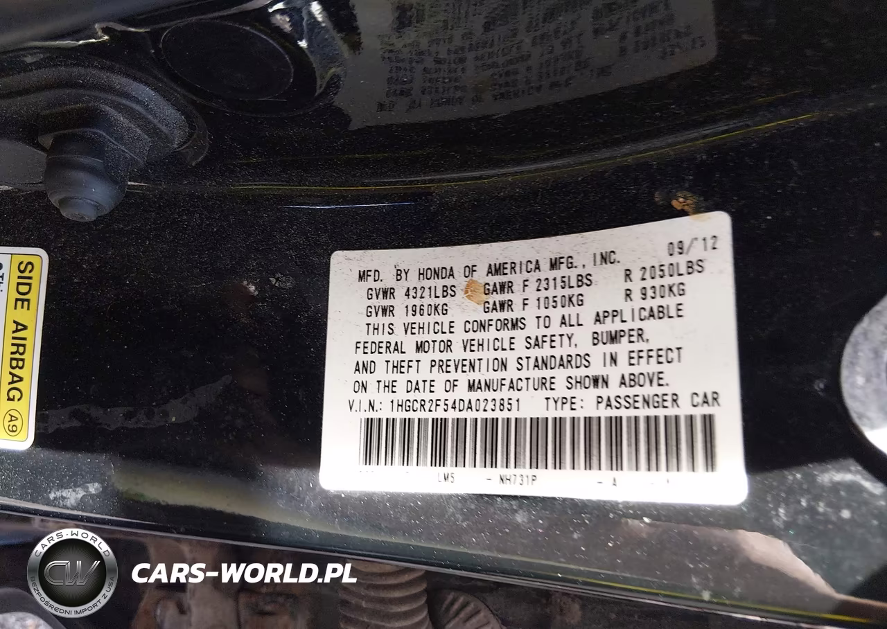 2013 Honda Accord Sport VIN:1HGCR2F54DA023851 - 9